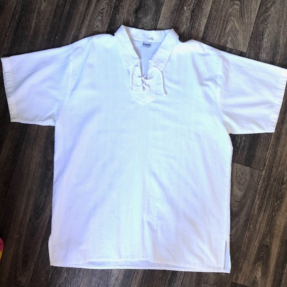 Kike Other - 🛑SOLD🛑    100% Cotton White Bohemian Lace Up V-Neck Shirt